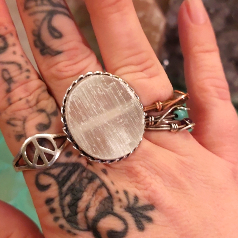Raw Selenite Ring Size 8.25